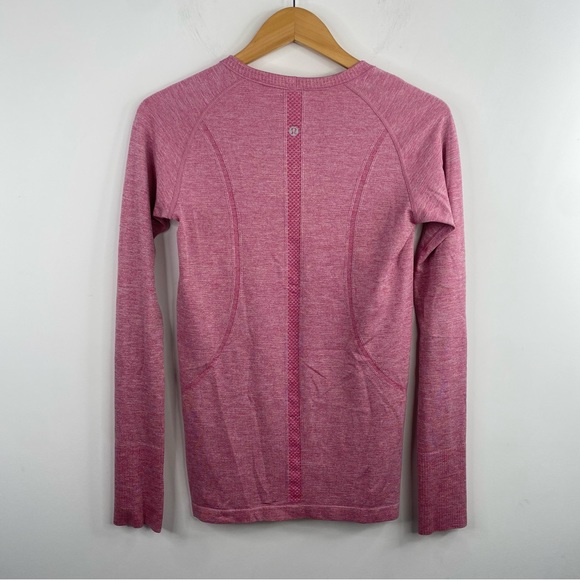 Lululemon Size 8 Swiftly Size Longsleeve Sparkly Pink Shirt Silverecent - Picture 3 of 7